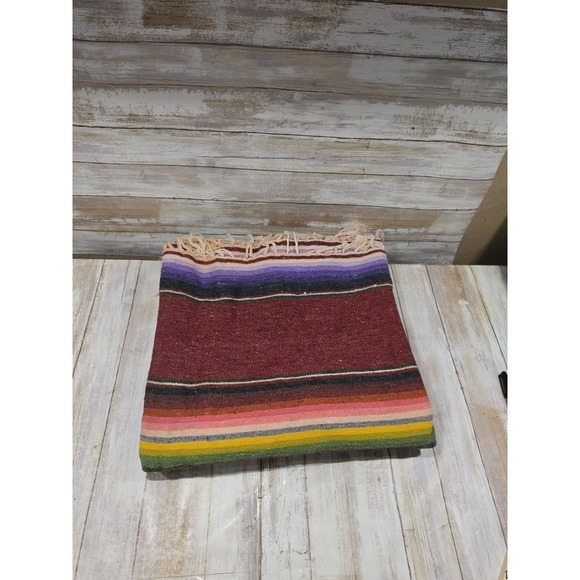 Unbranded Other - Mexican Serape Blanket Wool Multicolor Stripe Woven Throw 56x88 Southwestern